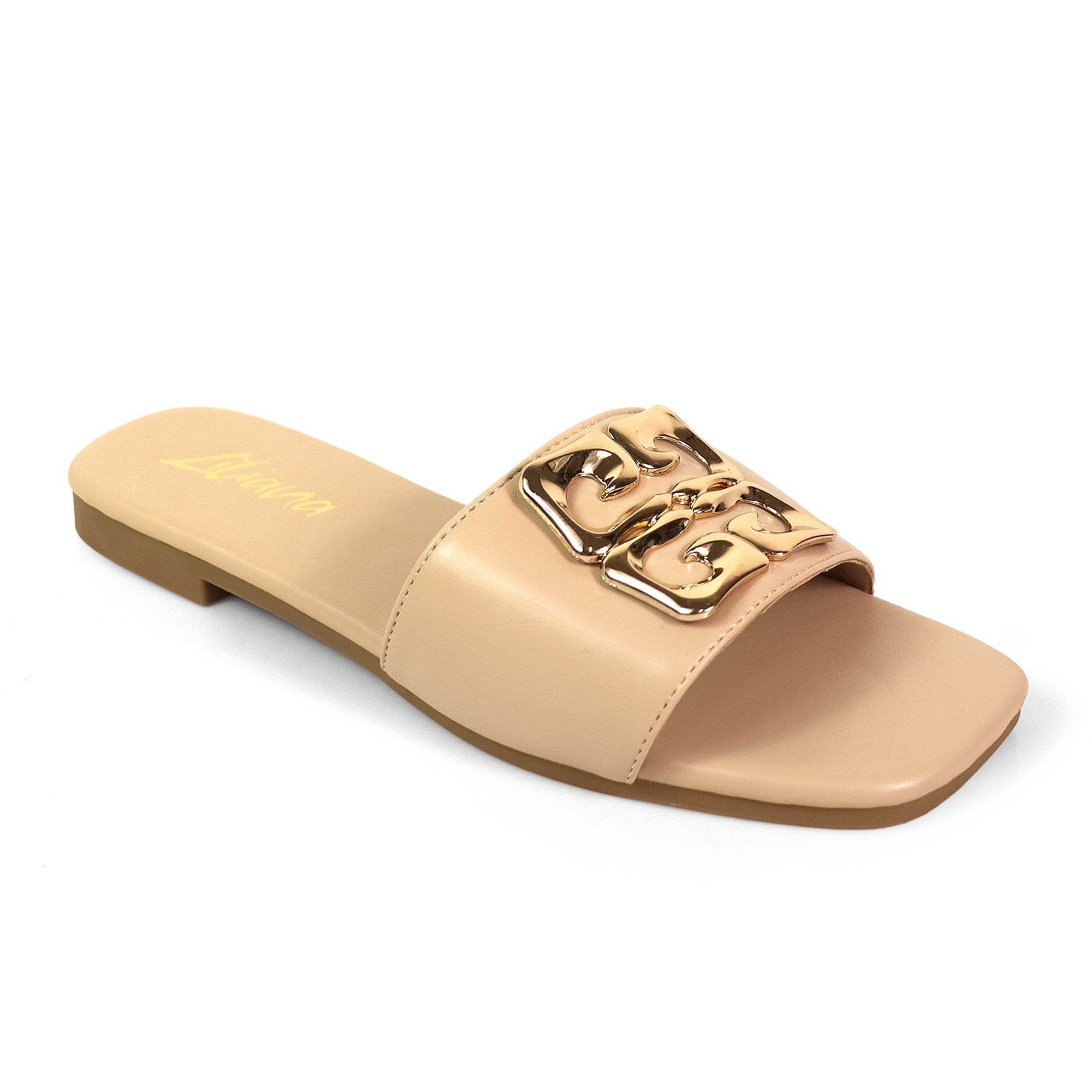 HAYDEN-3 MATEL BUCKLE SLIDE, NUDE