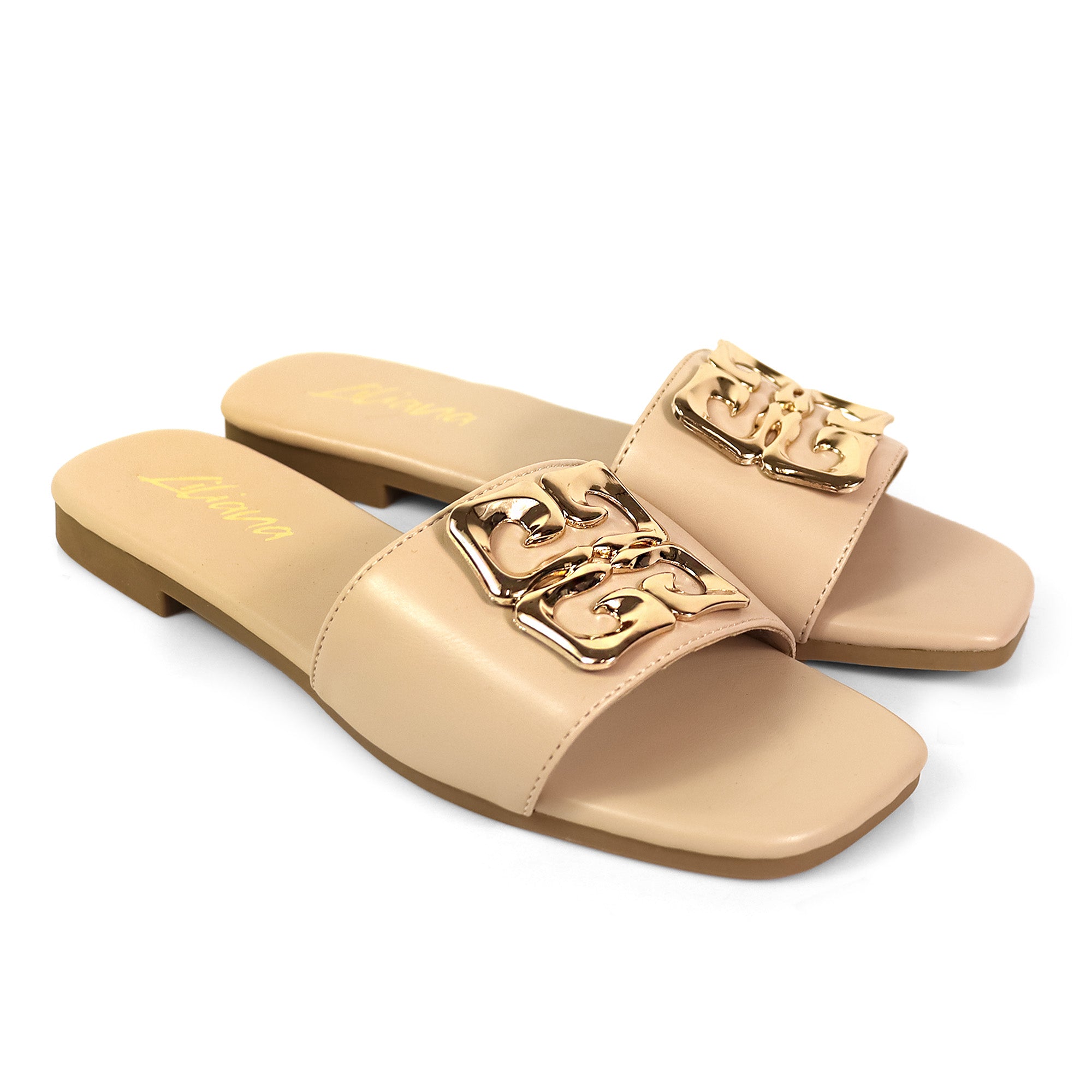 HAYDEN-3 MATEL BUCKLE SLIDE, NUDE