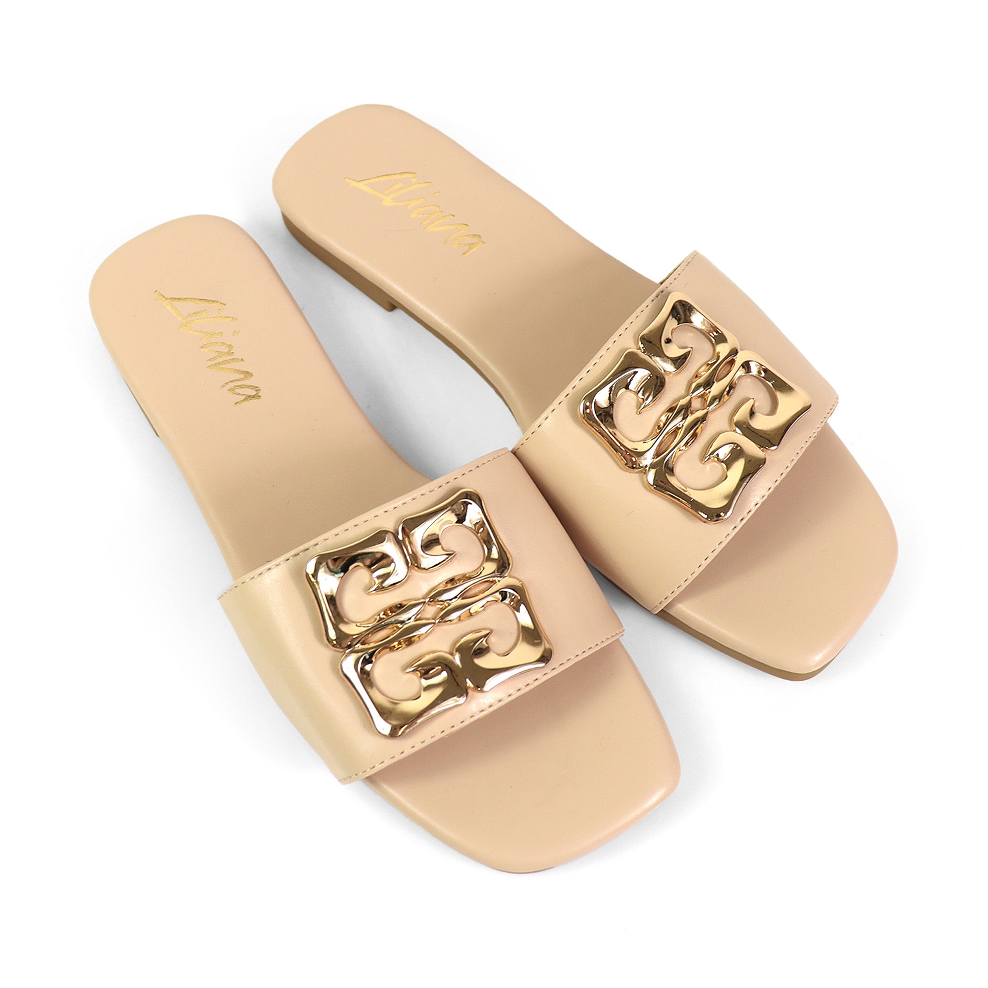 HAYDEN-3 MATEL BUCKLE SLIDE, NUDE