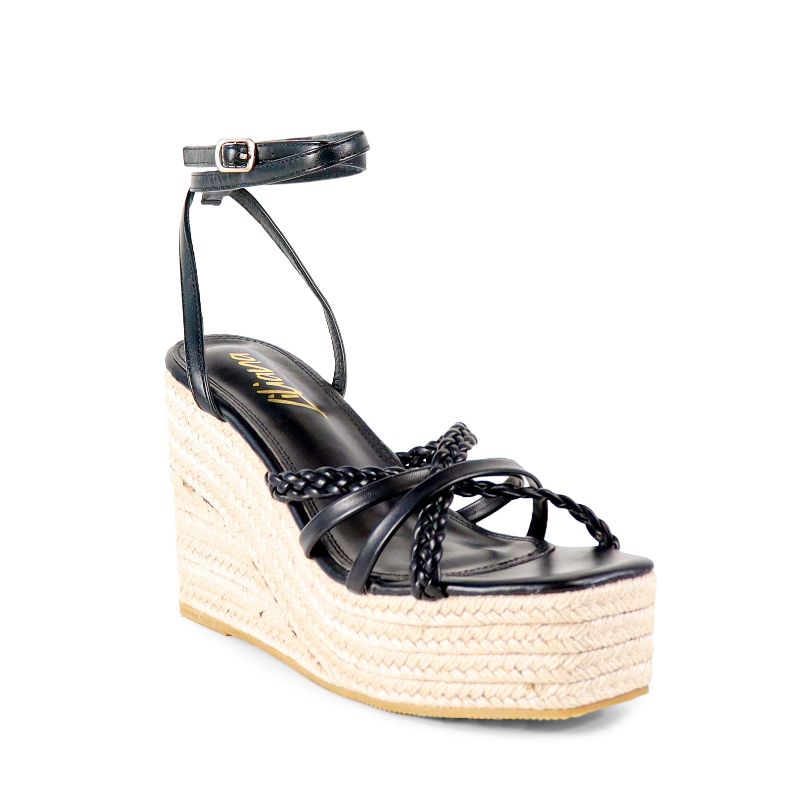HAZEL-2 STRAPPY ANKLE WITH FLATFORM ESPADRILLE WEDGE SANDALS-BLACK