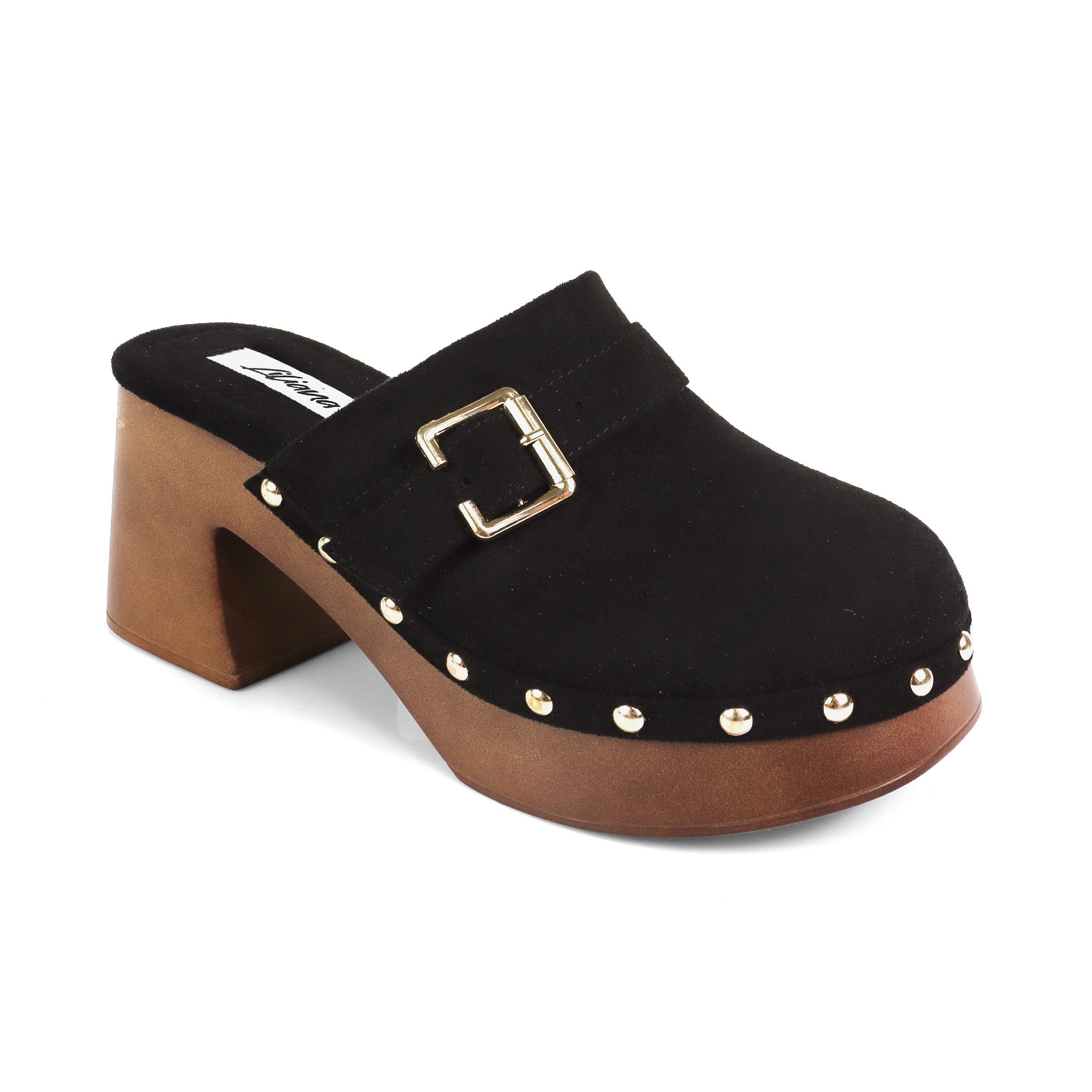 HENNIE-1 WOODEN CLOG CLOSED TOE MULE BLACK