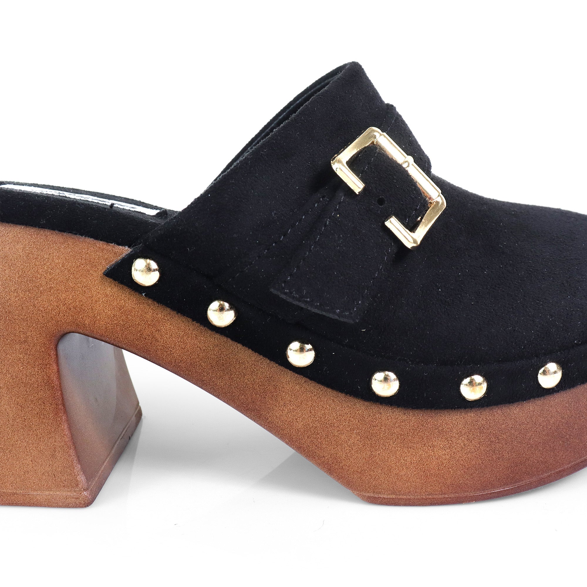 HENNIE-1 WOODEN CLOG CLOSED TOE MULE BLACK