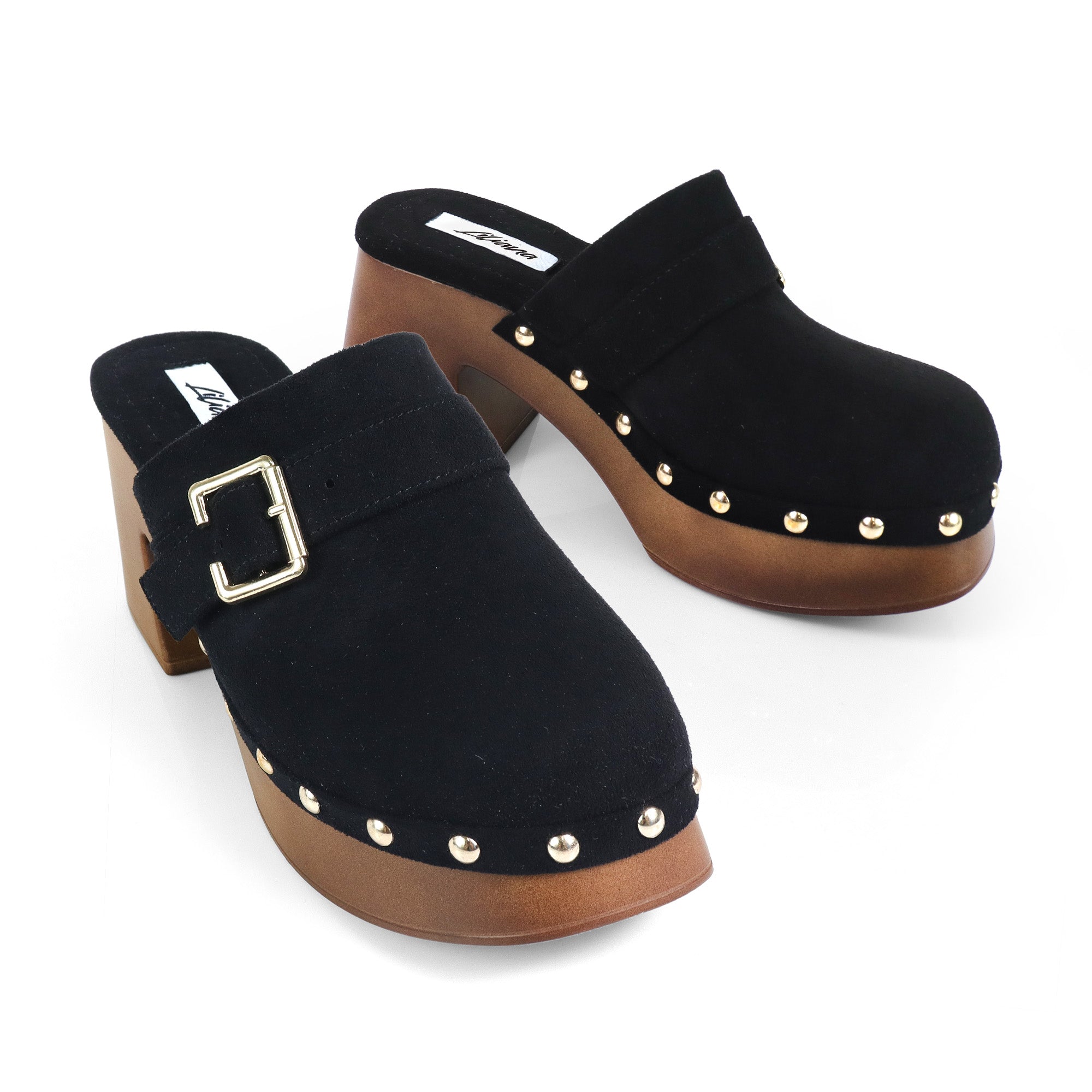 HENNIE-1 WOODEN CLOG CLOSED TOE MULE BLACK