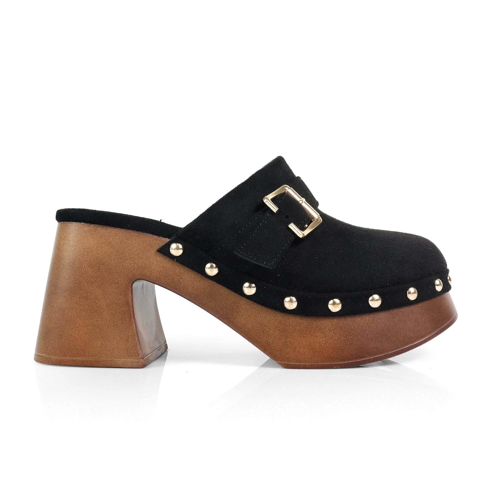 HENNIE-1 WOODEN CLOG CLOSED TOE MULE BLACK