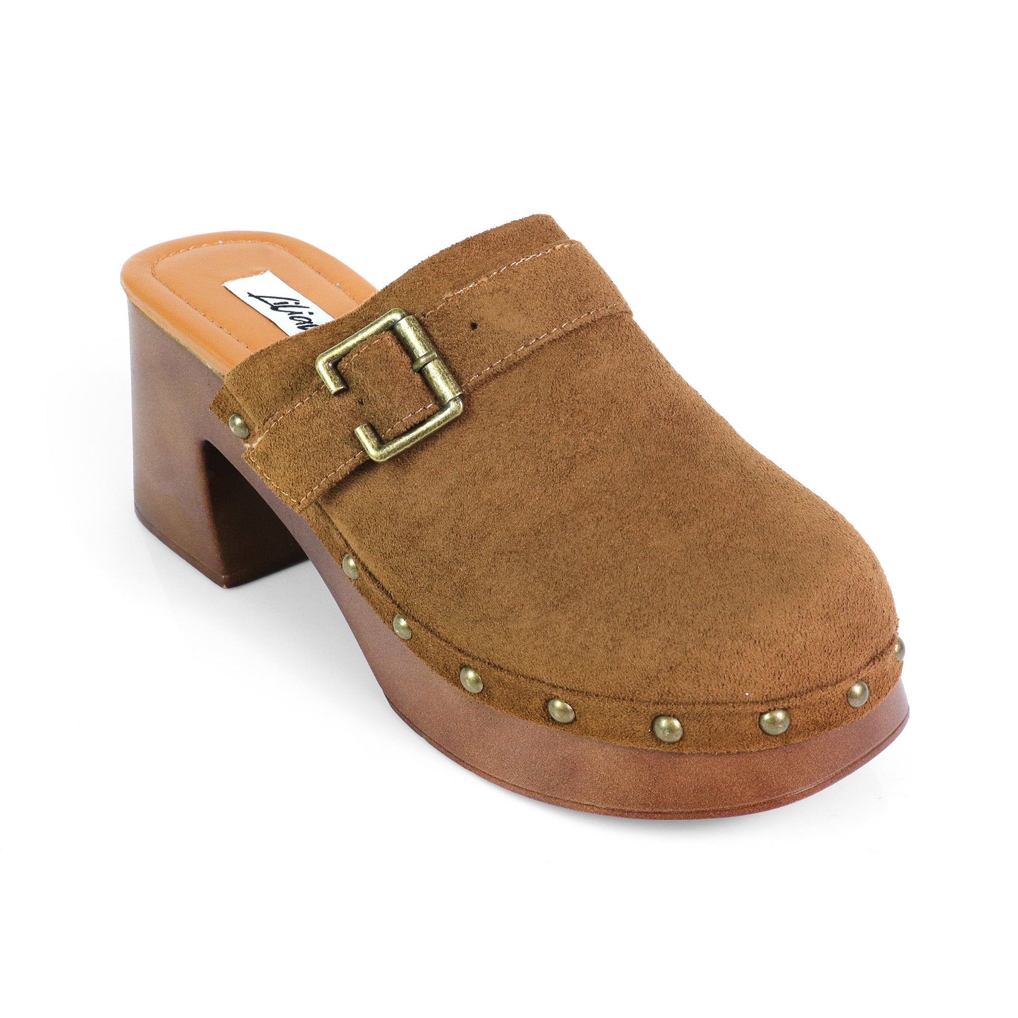 HENNIE-1 WOODEN CLOG CLOSED TOE MULE TAN