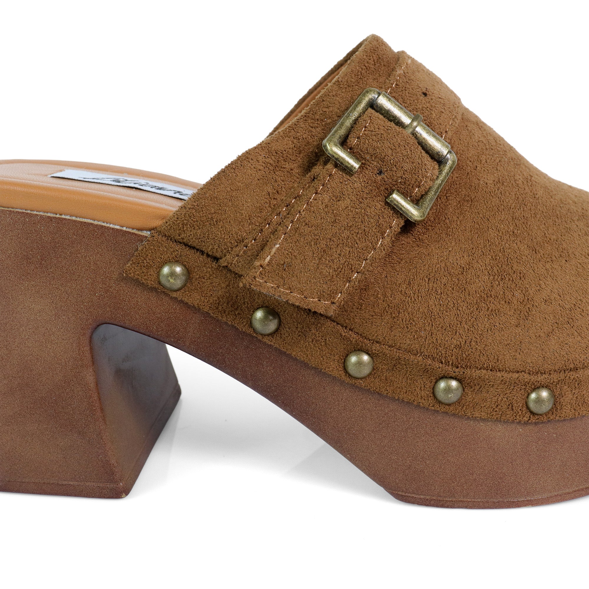HENNIE-1 WOODEN CLOG CLOSED TOE MULE TAN