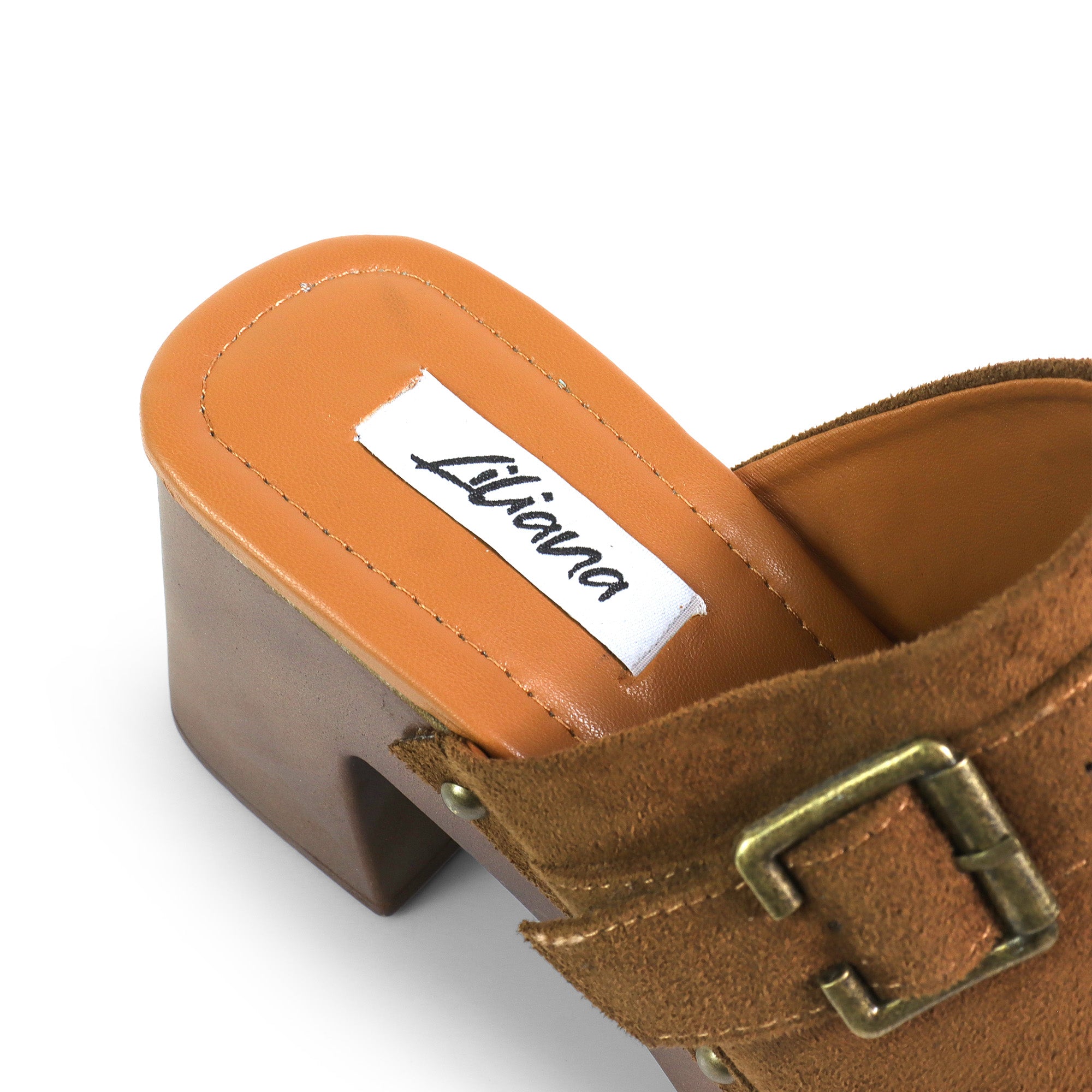 HENNIE-1 WOODEN CLOG CLOSED TOE MULE TAN
