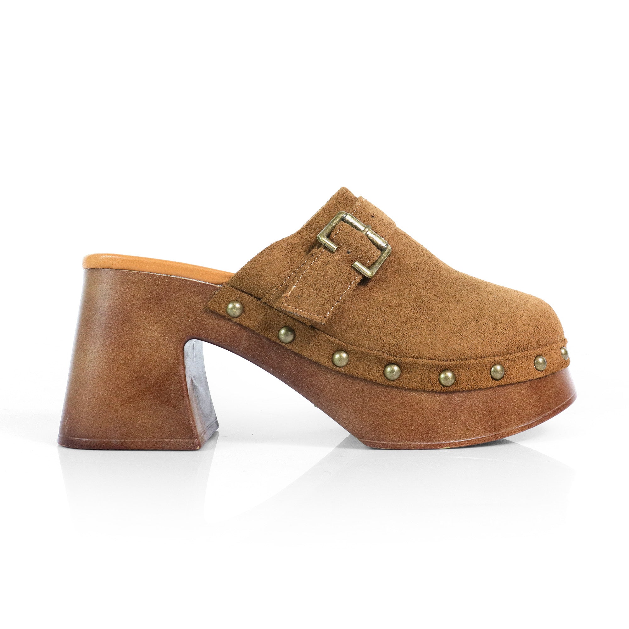 HENNIE-1 WOODEN CLOG CLOSED TOE MULE TAN