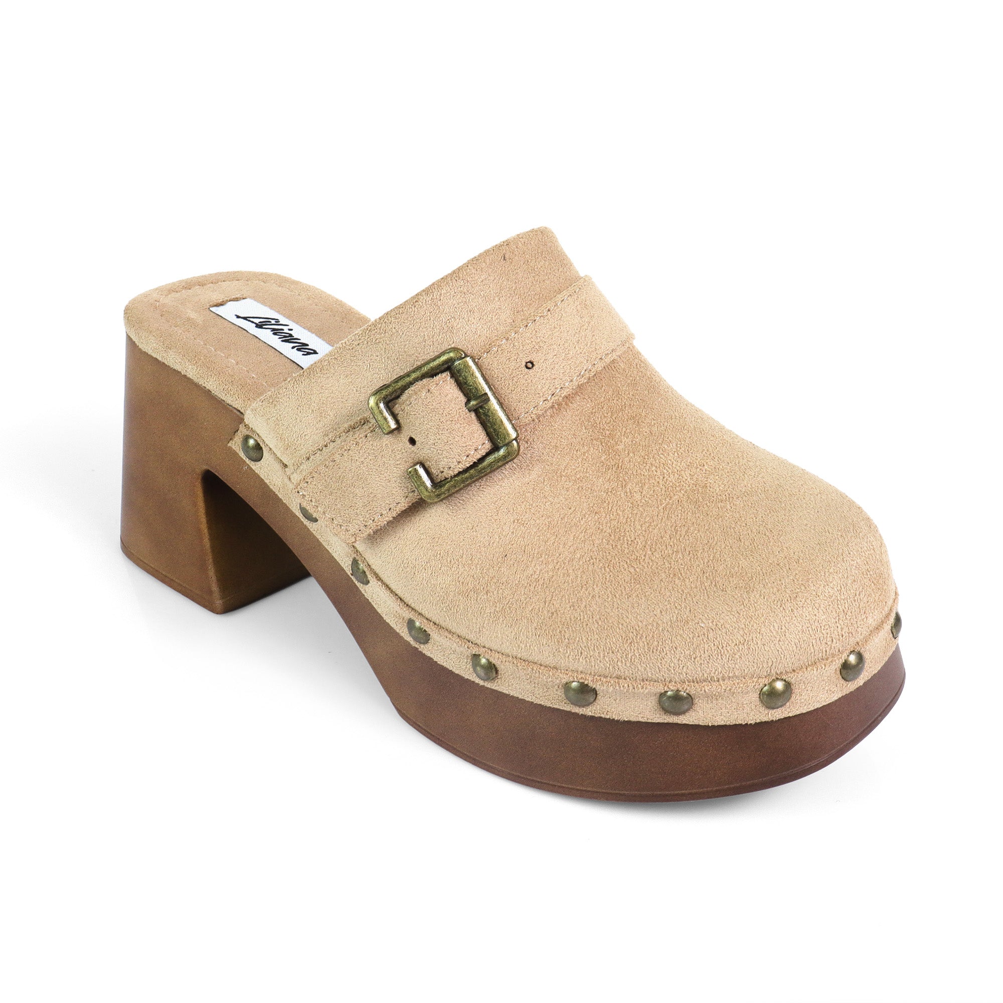 HENNIE-1 WOODEN CLOG CLOSED TOE MULE TAUPE