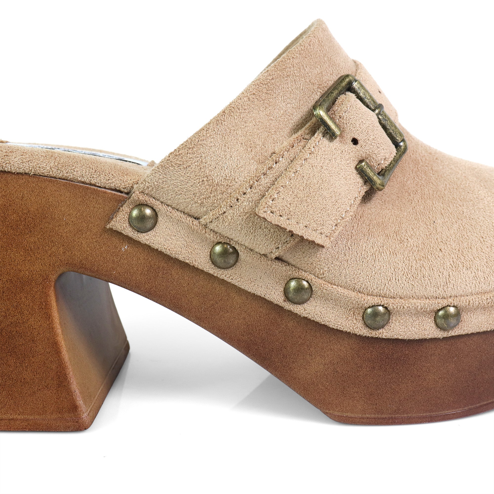 HENNIE-1 WOODEN CLOG CLOSED TOE MULE TAUPE
