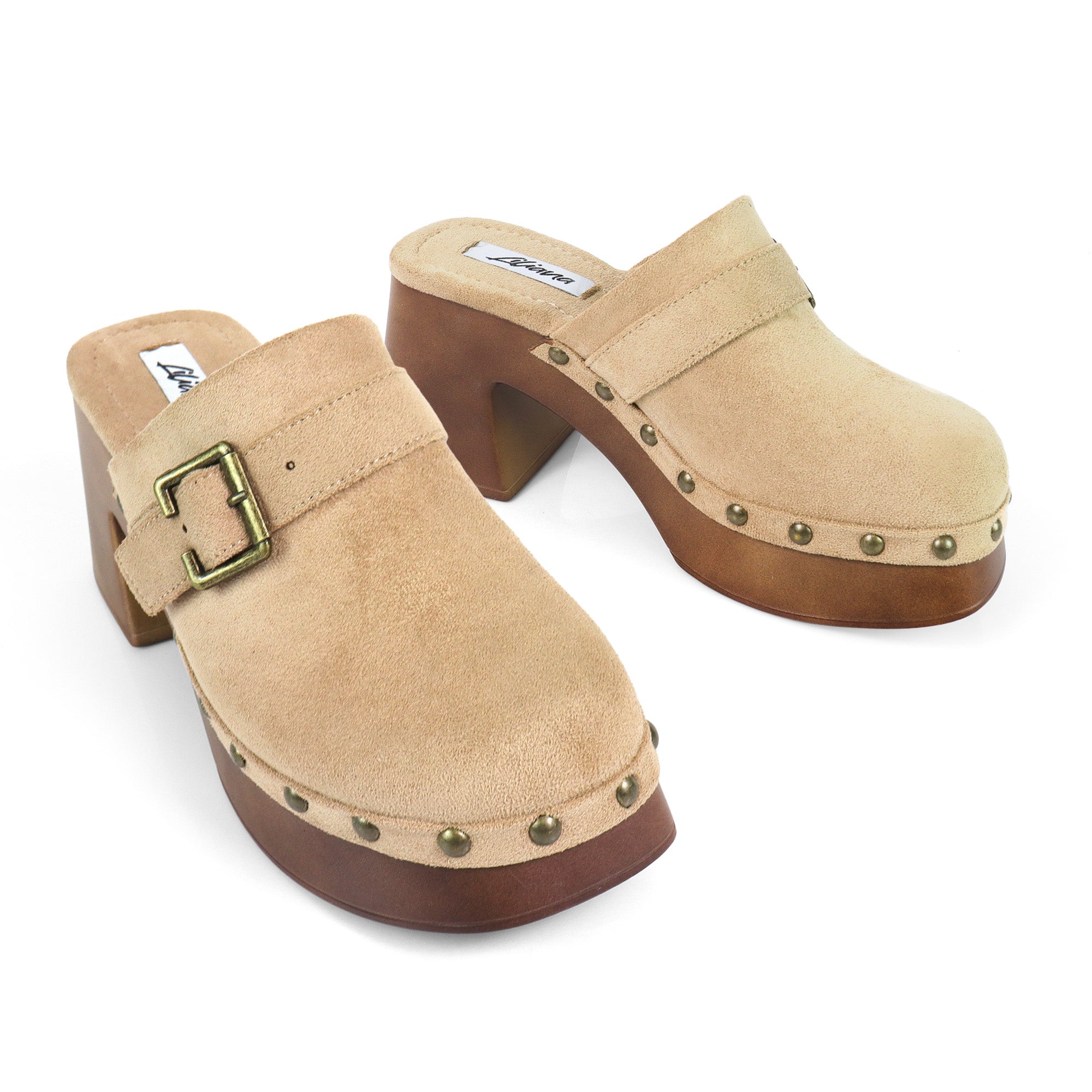HENNIE-1 WOODEN CLOG CLOSED TOE MULE TAUPE