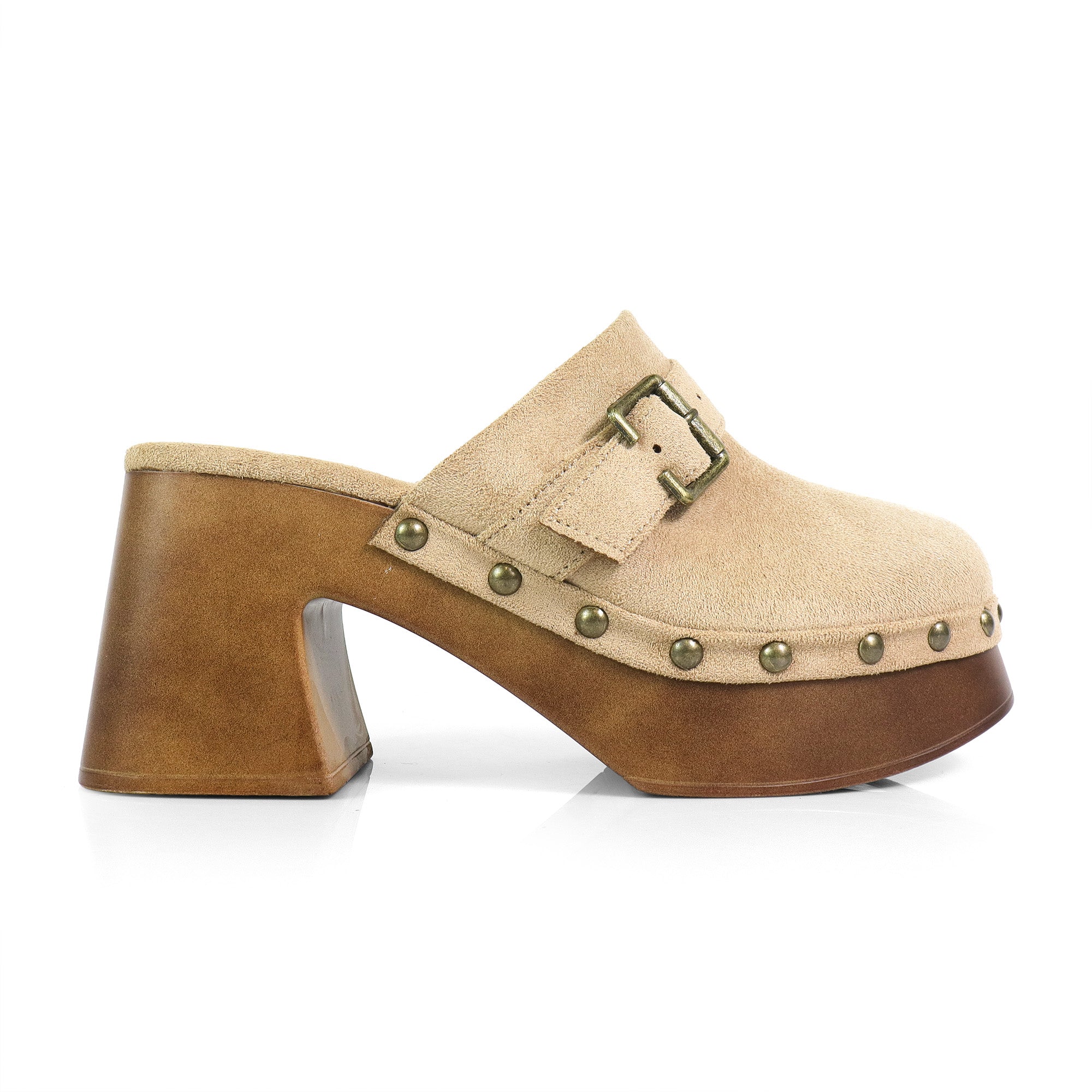 HENNIE-1 WOODEN CLOG CLOSED TOE MULE TAUPE