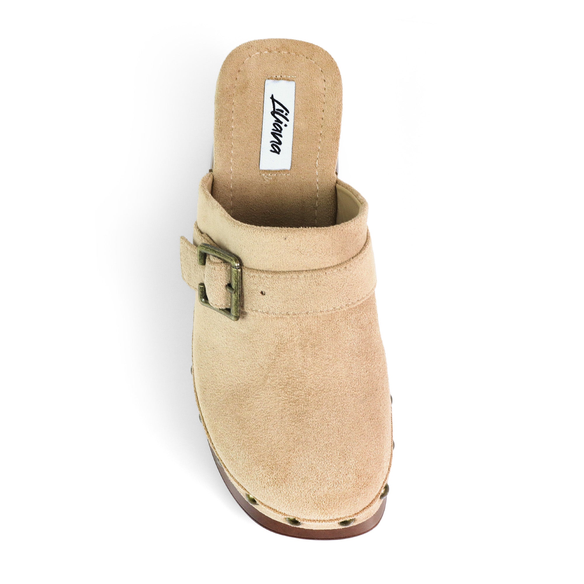 HENNIE-1 WOODEN CLOG CLOSED TOE MULE TAUPE