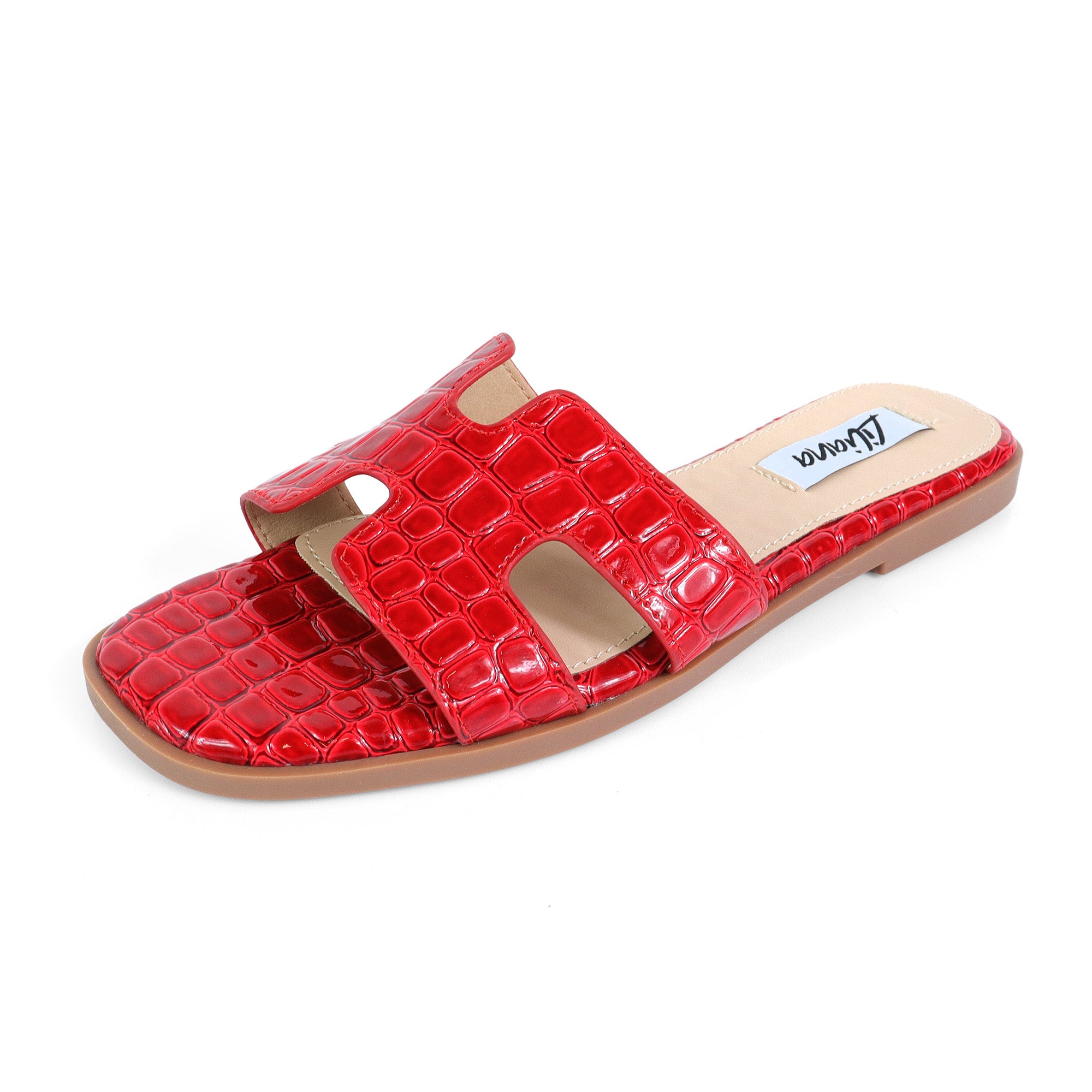 HOLY-11 H FLAT SANDAL WITH TEXTURE RED