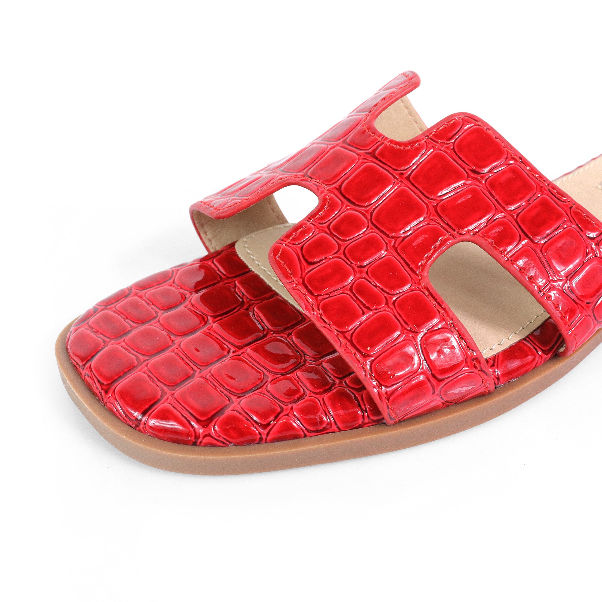 HOLY-11 H FLAT SANDAL WITH TEXTURE RED