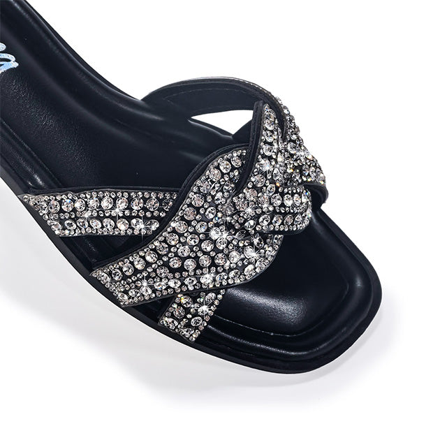 HOLY-13 RHINESTON FLAT SANDAL WITH INSOLE BLACK
