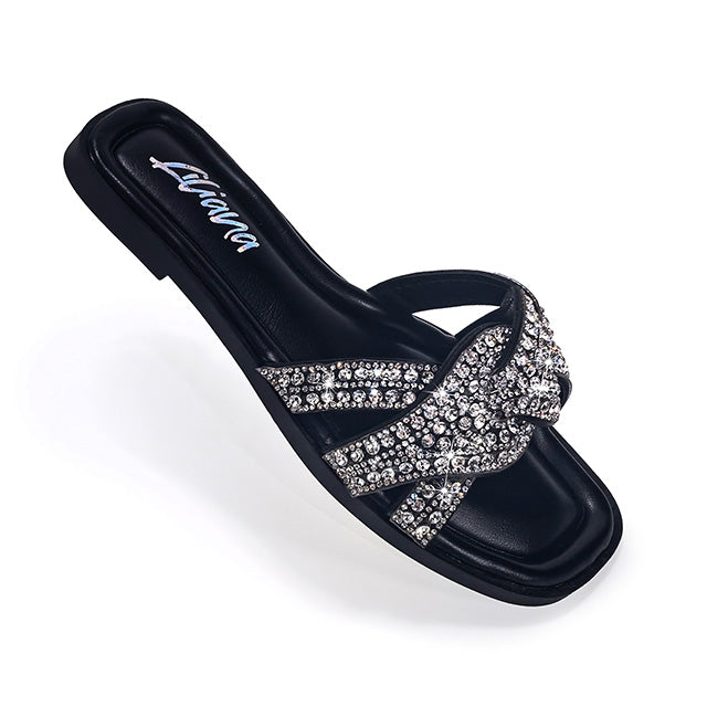 HOLY-13 RHINESTON FLAT SANDAL WITH INSOLE BLACK