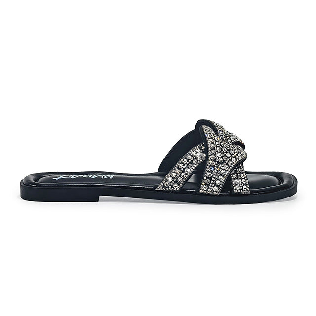 HOLY-13 RHINESTON FLAT SANDAL WITH INSOLE BLACK