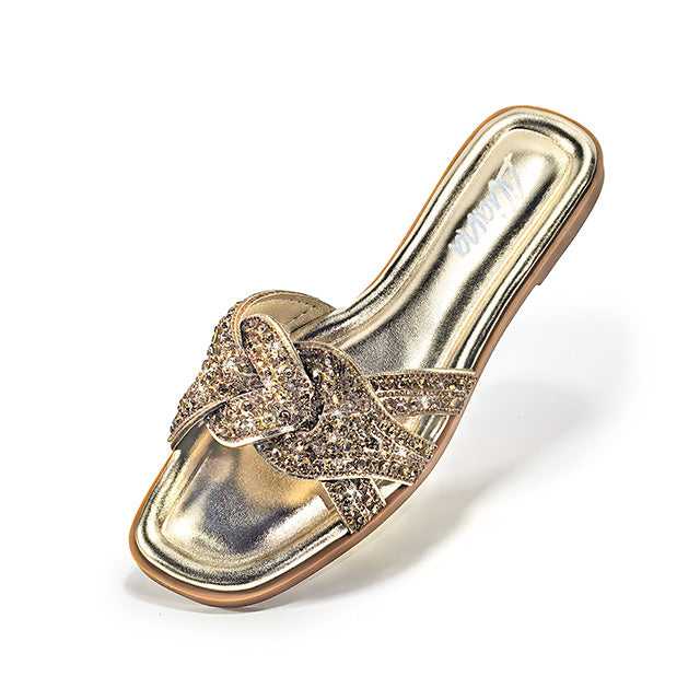HOLY-13 RHINESTON FLAT SANDAL WITH INSOLE GOLD