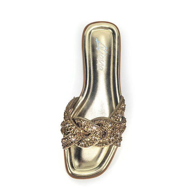 HOLY-13 RHINESTON FLAT SANDAL WITH INSOLE GOLD