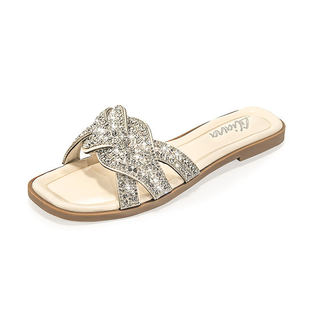 HOLY-13 RHINESTON FLAT SANDAL WITH INSOLE IVORY