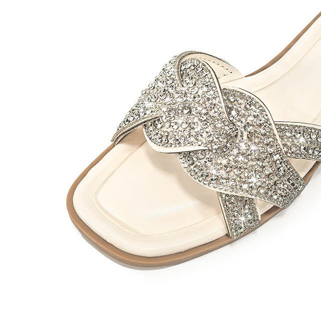 HOLY-13 RHINESTON FLAT SANDAL WITH INSOLE IVORY