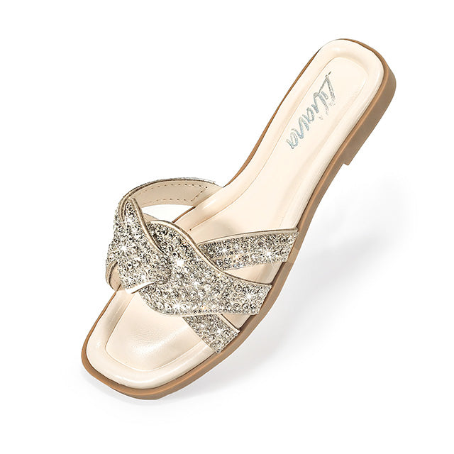 HOLY-13 RHINESTON FLAT SANDAL WITH INSOLE IVORY