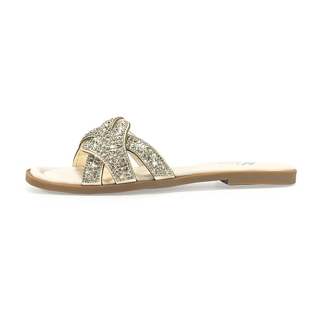 HOLY-13 RHINESTON FLAT SANDAL WITH INSOLE IVORY