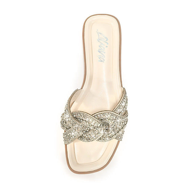 HOLY-13 RHINESTON FLAT SANDAL WITH INSOLE IVORY