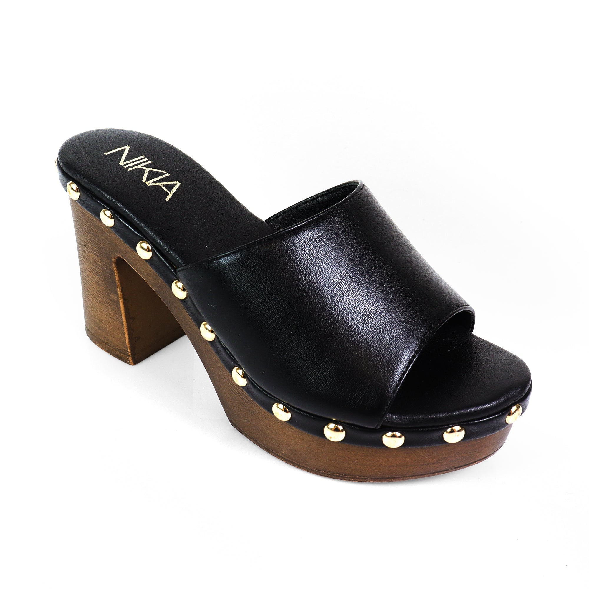 IBIZA-4 STUD PLATFORM W/CHUNKY HEEL BLACK