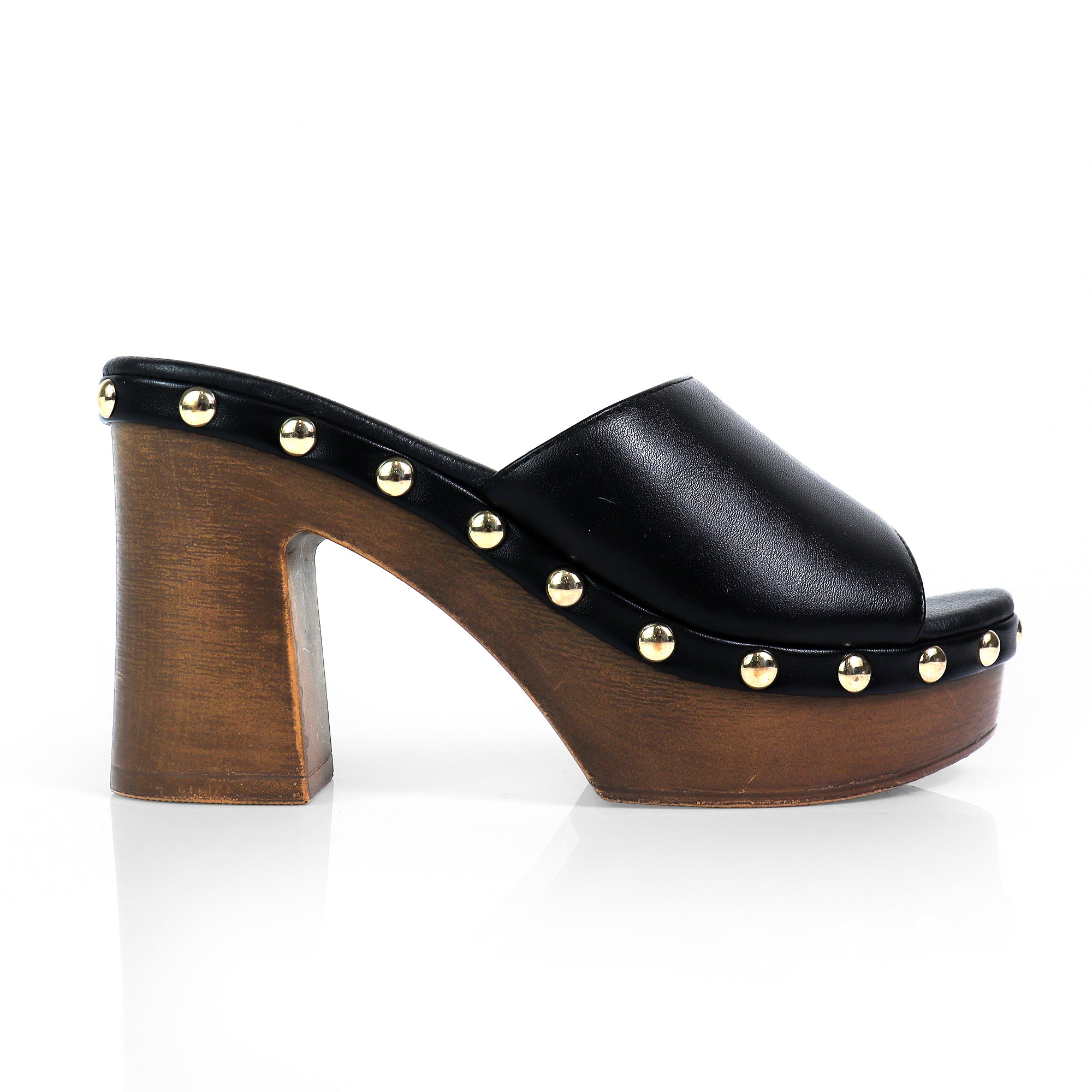 IBIZA-4 STUD PLATFORM W/CHUNKY HEEL BLACK