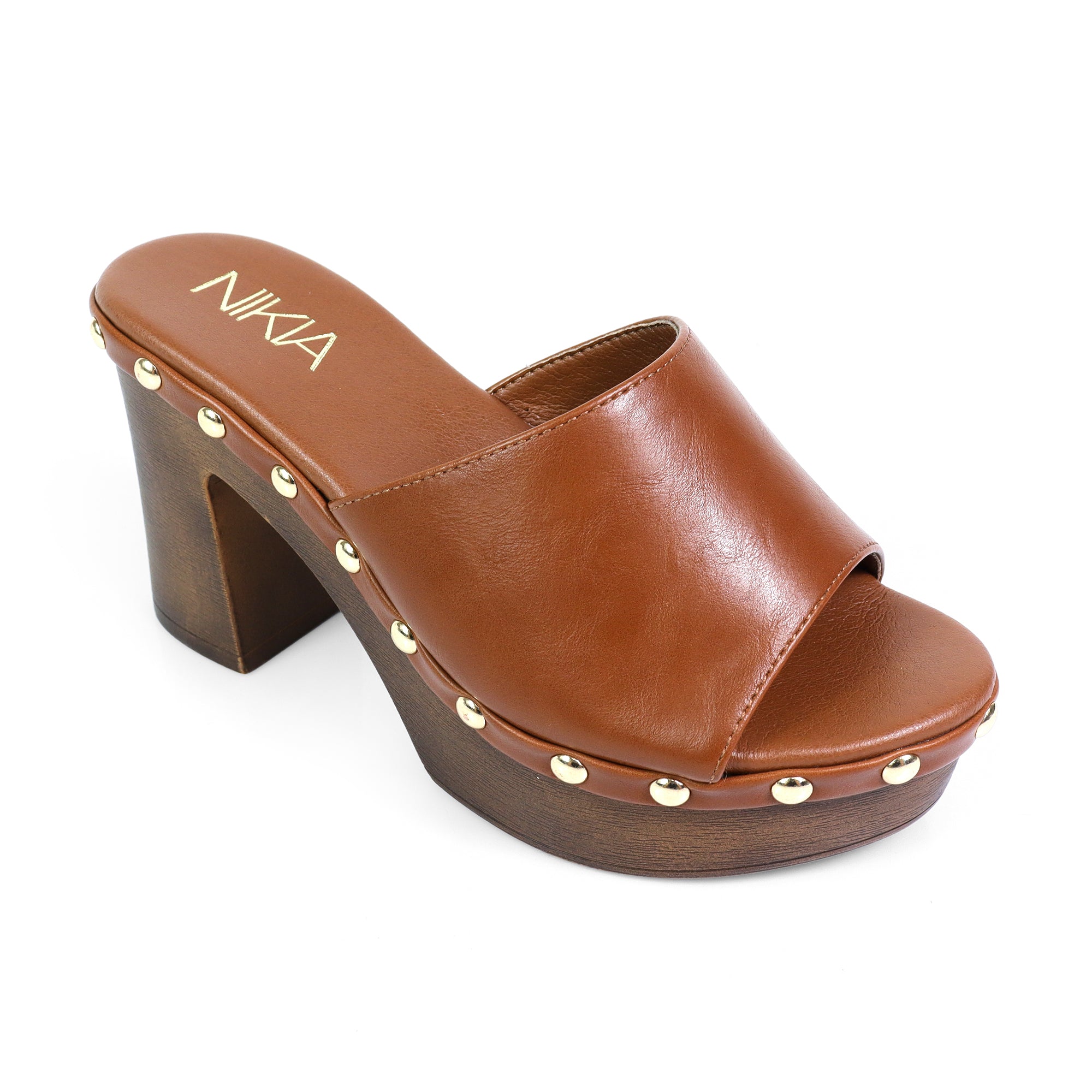 IBIZA-4 STUD PLATFORM W/CHUNKY HEEL TAN