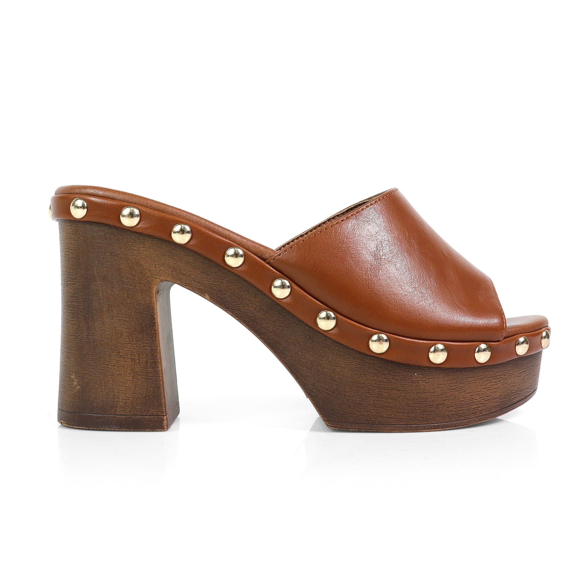 IBIZA-4 STUD PLATFORM W/CHUNKY HEEL TAN