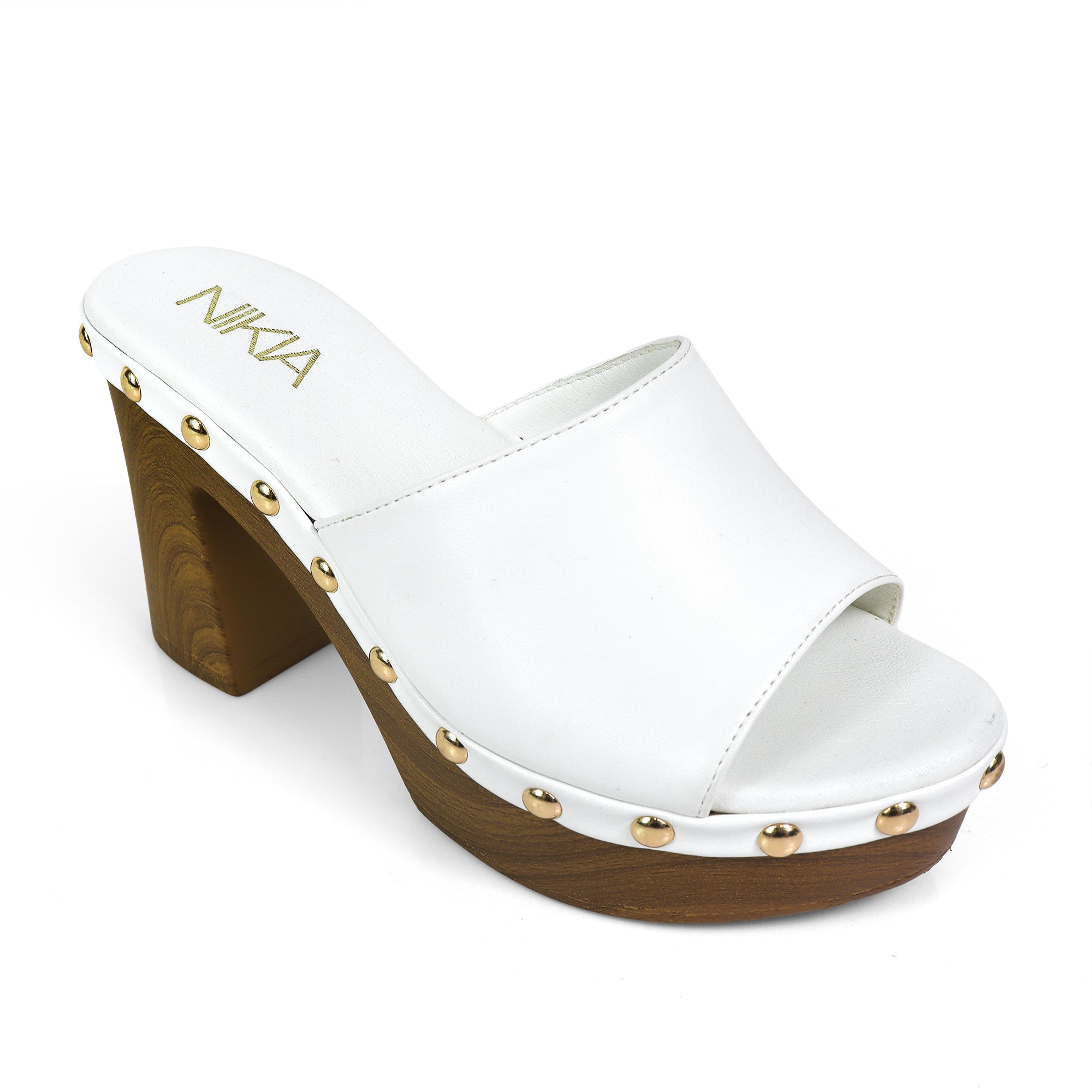 IBIZA-4 STUD PLATFORM W/CHUNKY HEEL WHITE