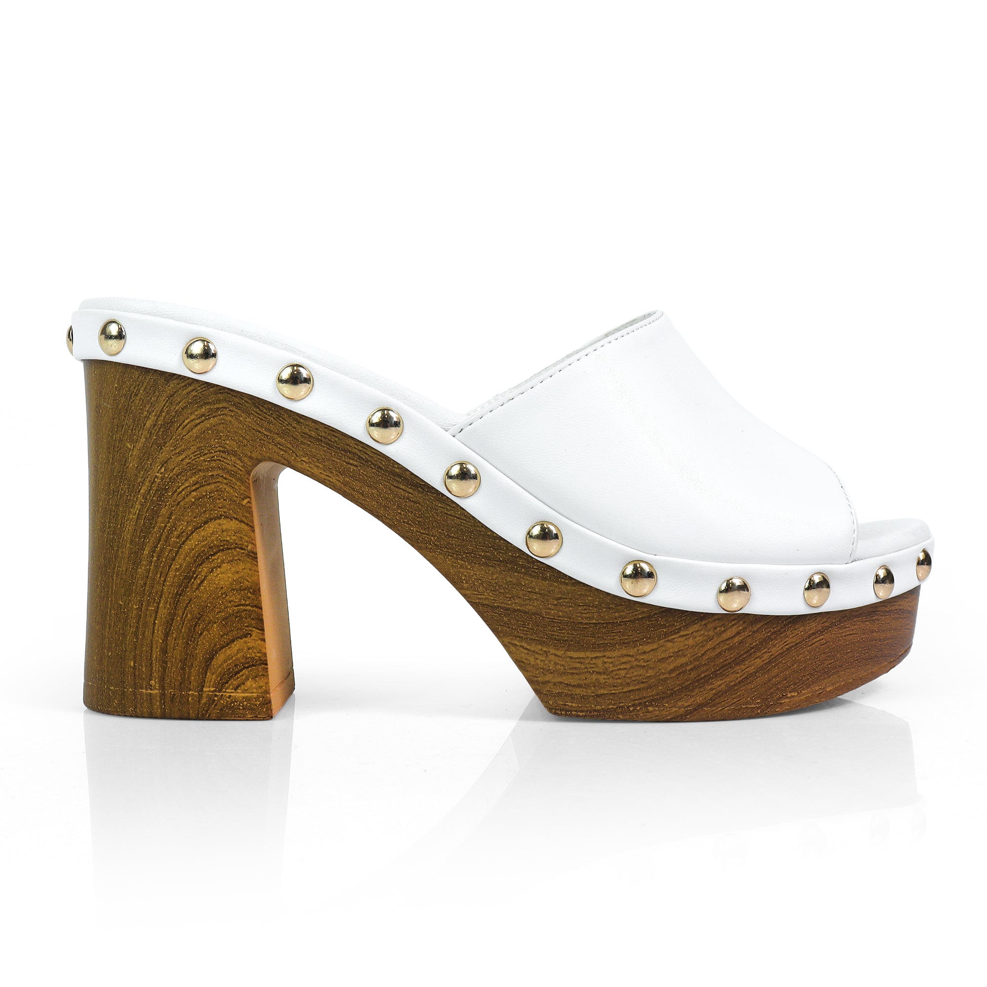 IBIZA-4 STUD PLATFORM W/CHUNKY HEEL WHITE