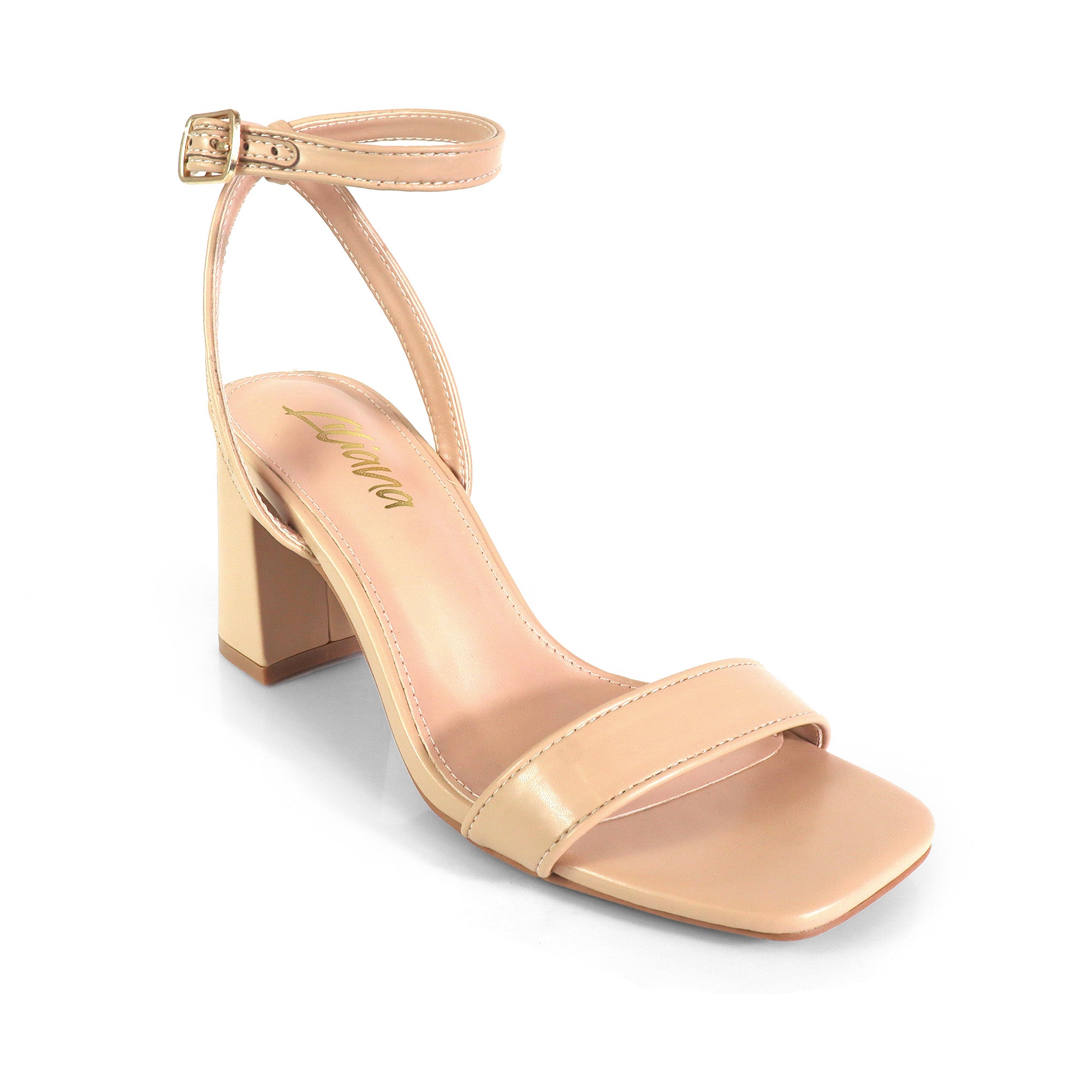 INES-5 OPEN TOE STRAP ANCKLE W/ CHUNCKY HEEL NUDE