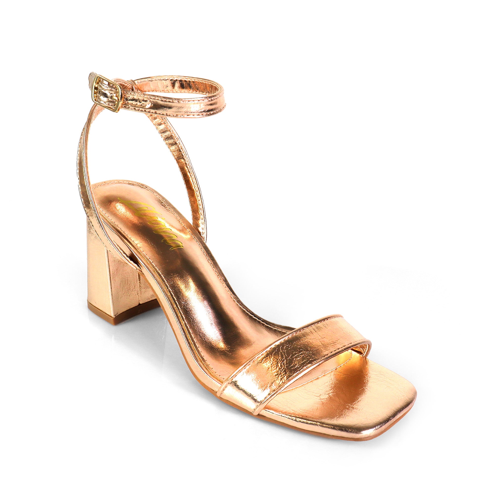 INES-5 OPEN TOE STRAP ANCKLE W/ CHUNCKY HEEL ROSEGOLD