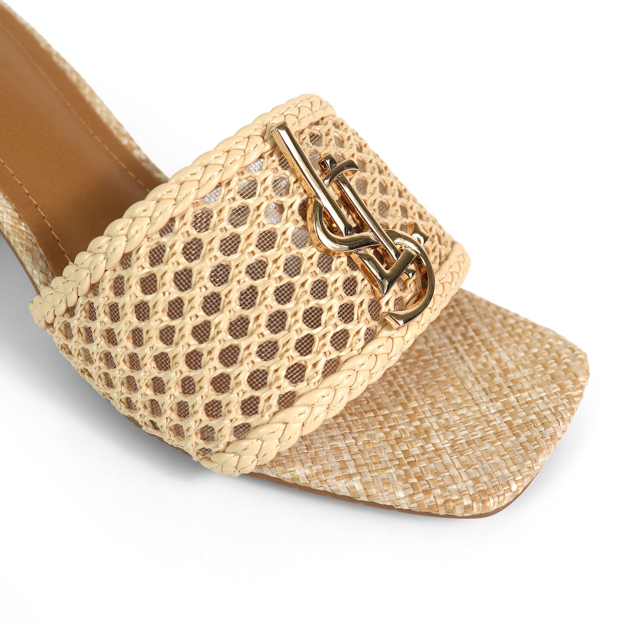 IRENE-3 ALMOND OPEN TOE WOVEN RAFFIA MULE W/CHUNKY HEEL NATURAL