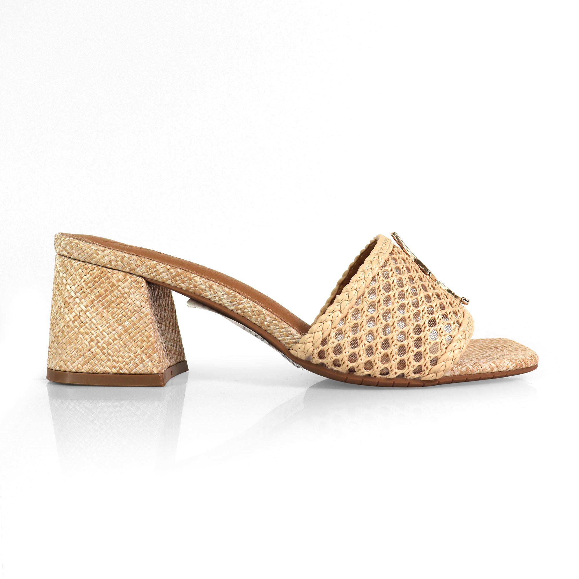 IRENE-3 ALMOND OPEN TOE WOVEN RAFFIA MULE W/CHUNKY HEEL NATURAL