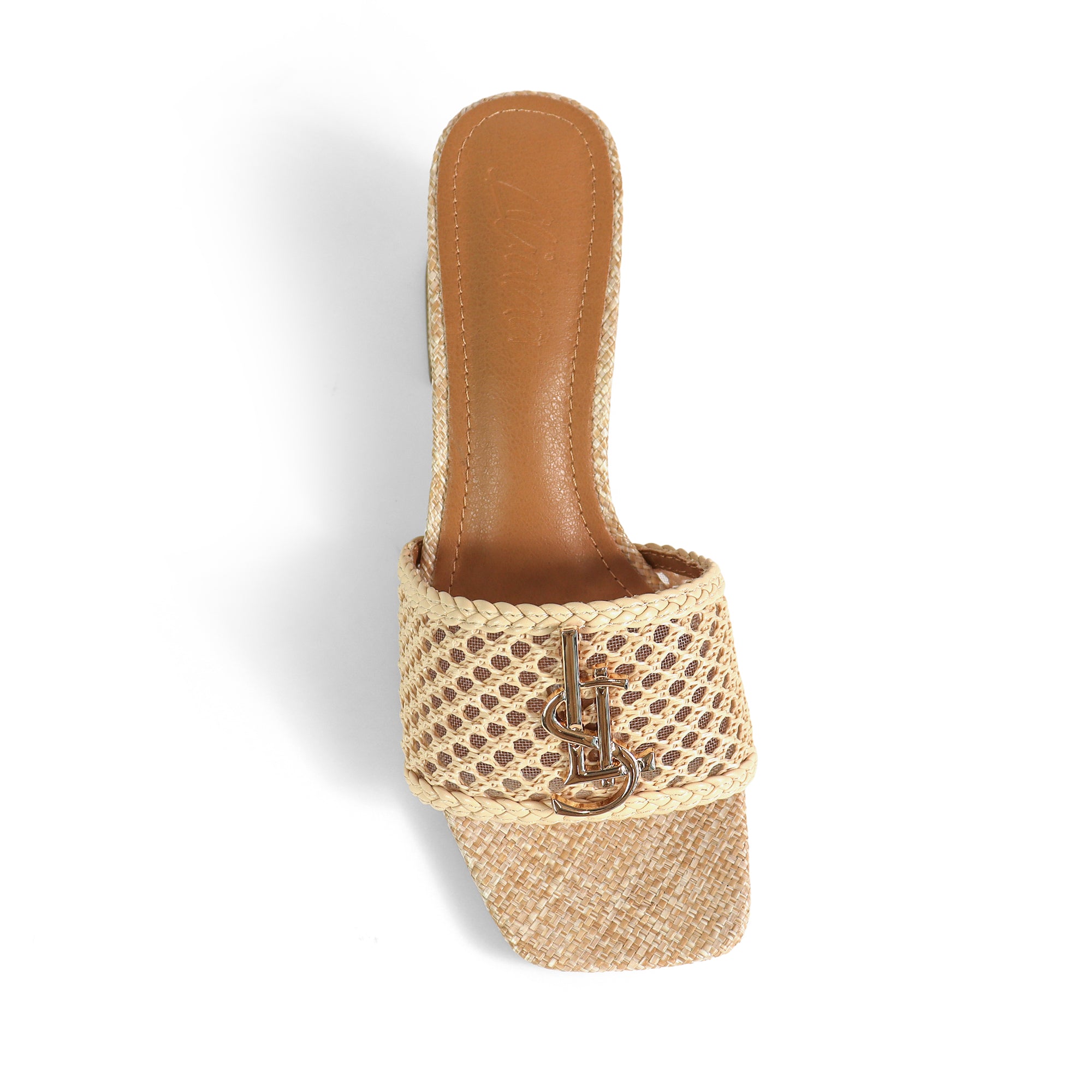 IRENE-3 ALMOND OPEN TOE WOVEN RAFFIA MULE W/CHUNKY HEEL NATURAL