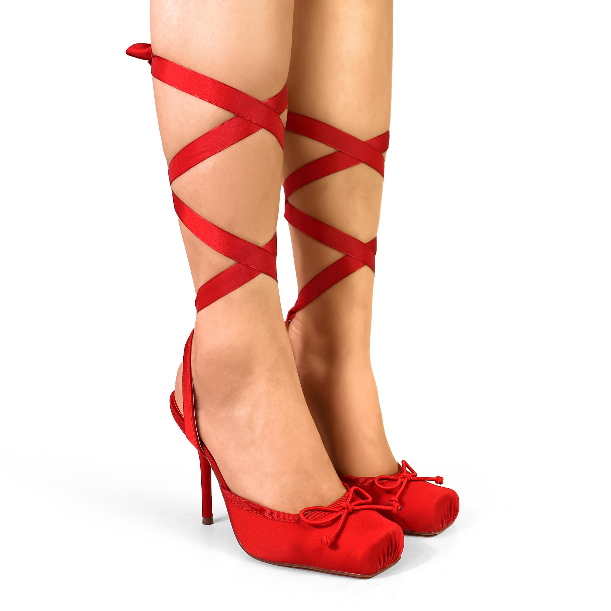 ITZA-1 POINTE TOE CASSIA LACE UP PUMP W/STILETTO HEEL, RED