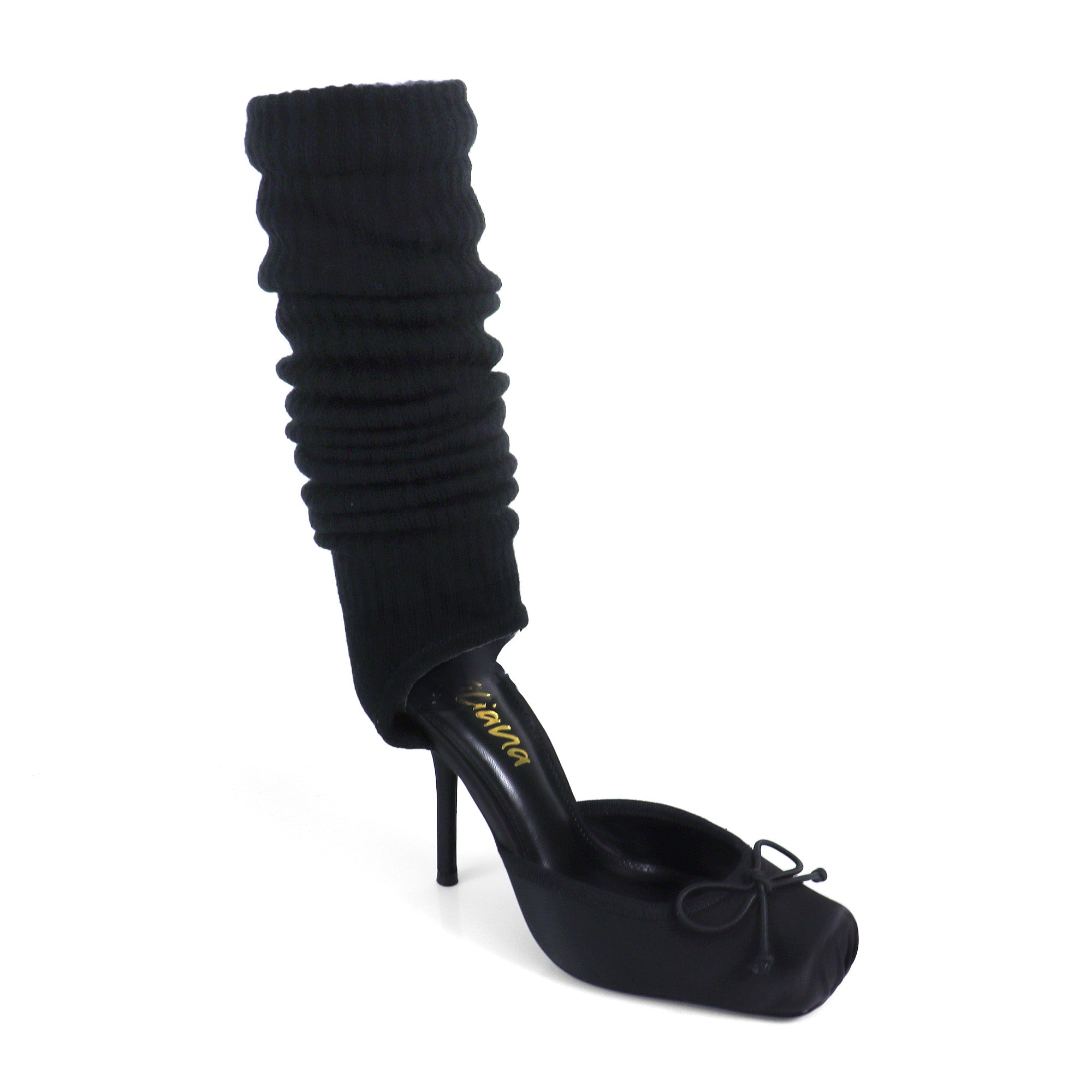ITZA-2 POINTE TOE KNEE HIGH SOCK PUMP W/ STILETTO HEEL BLACK