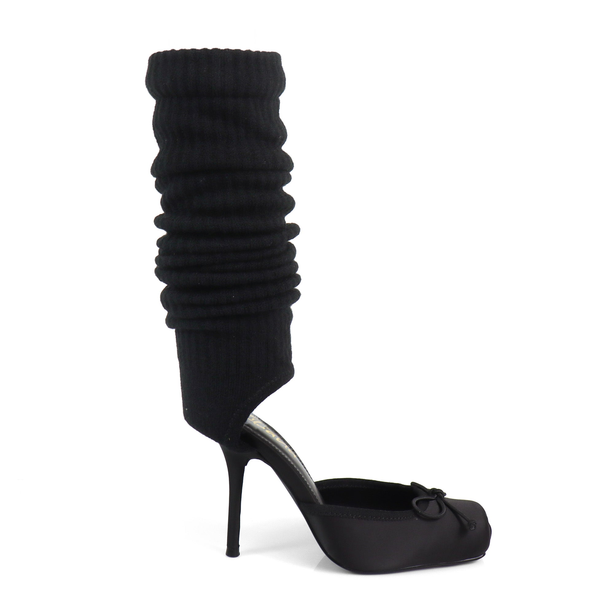 ITZA-2 POINTE TOE KNEE HIGH SOCK PUMP W/ STILETTO HEEL BLACK