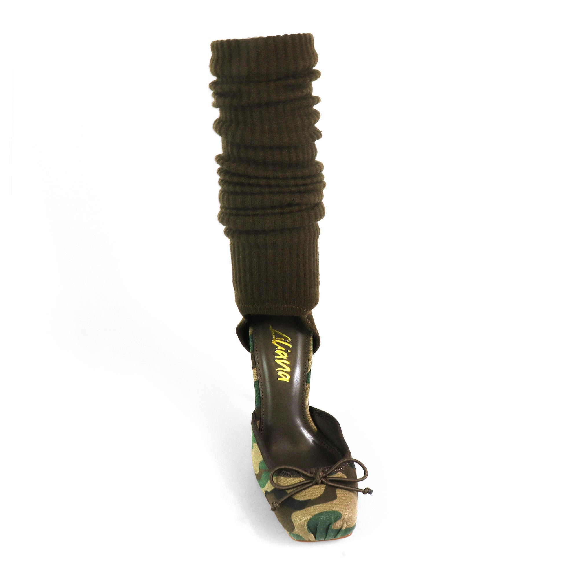 ITZA-2 POINTE TOE KNEE HIGH SOCK PUMP W/ STILETTO HEEL CAMOUFLAGE