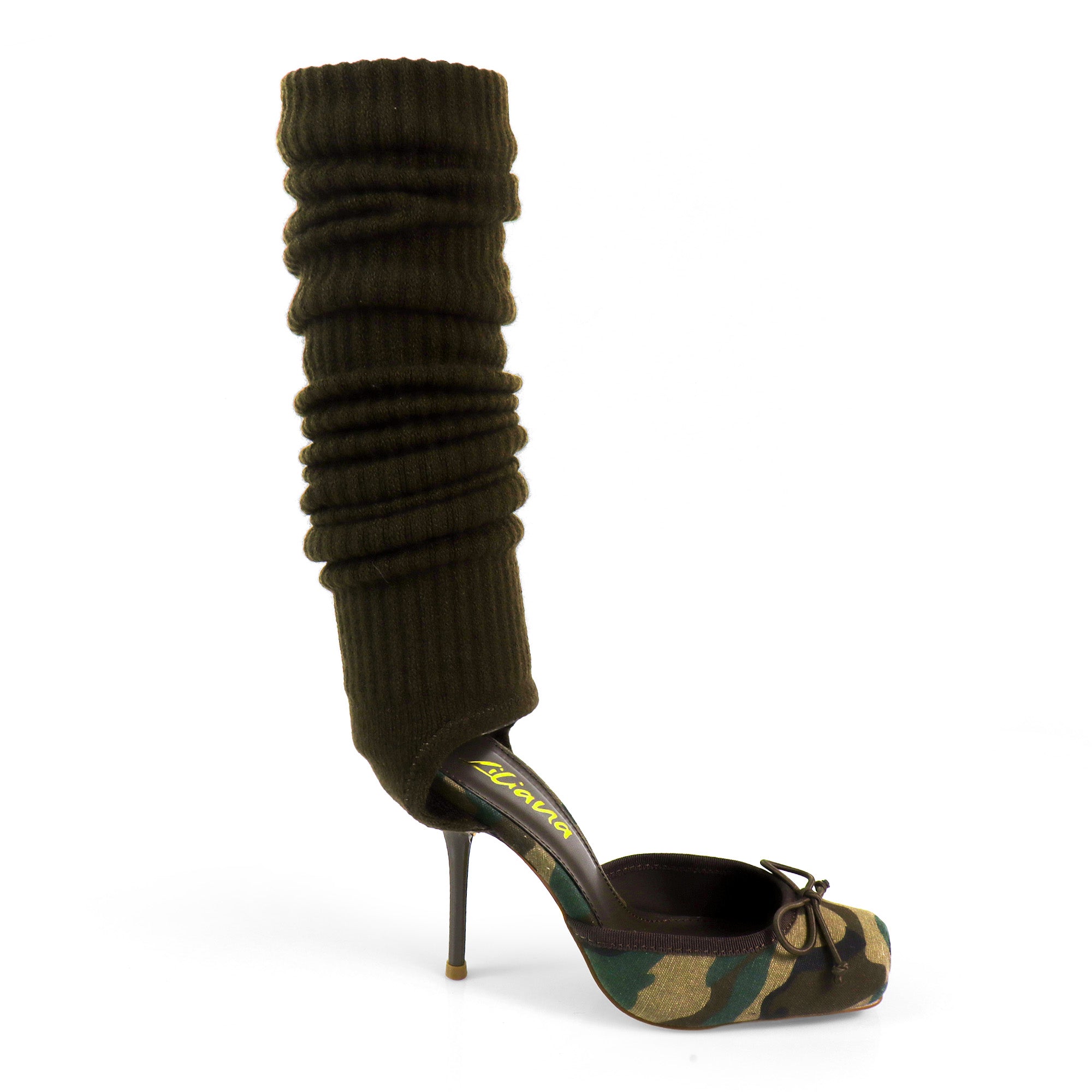 ITZA-2 POINTE TOE KNEE HIGH SOCK PUMP W/ STILETTO HEEL CAMOUFLAGE