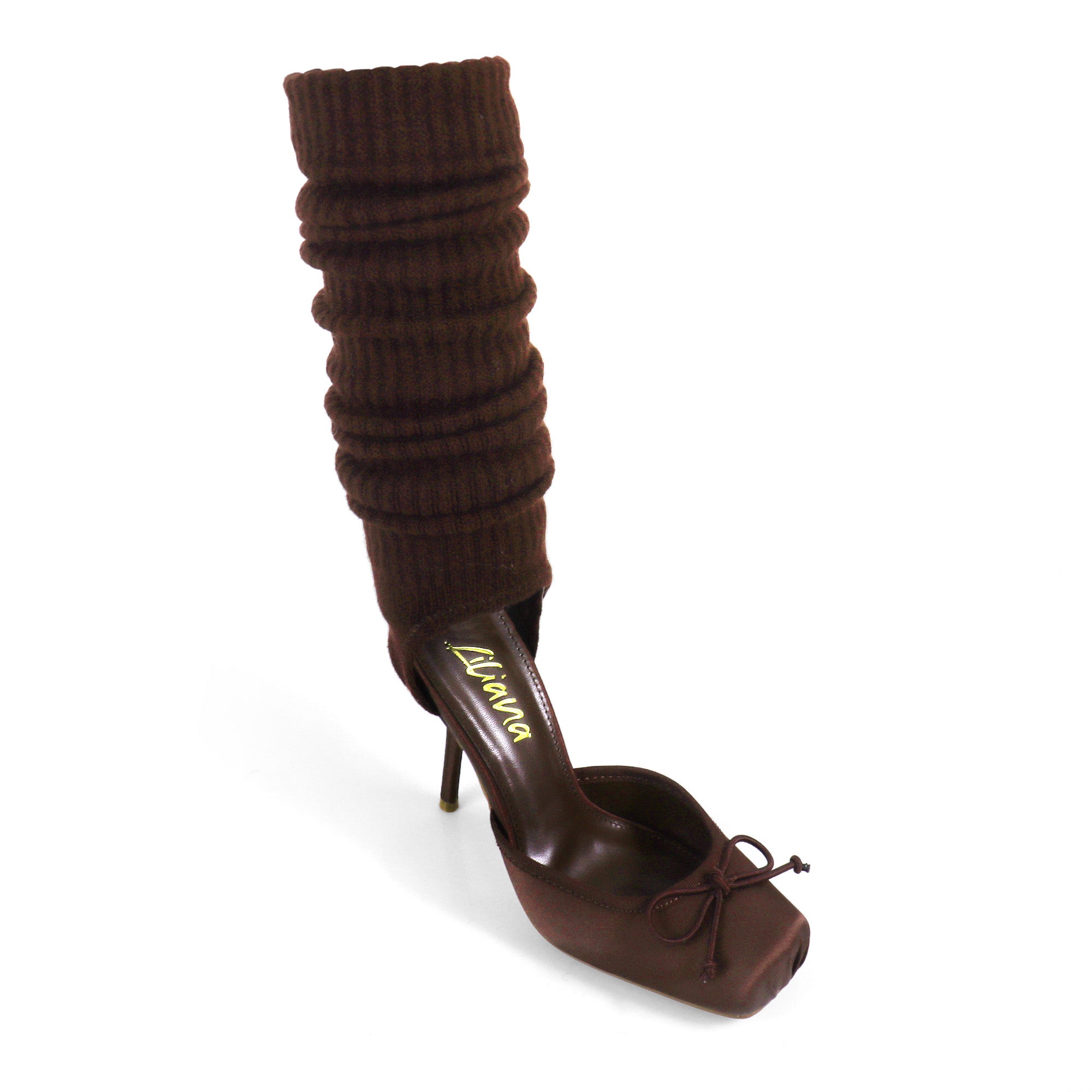 ITZA-2 POINTE TOE KNEE HIGH SOCK PUMP W/ STILETTO HEEL BROWN