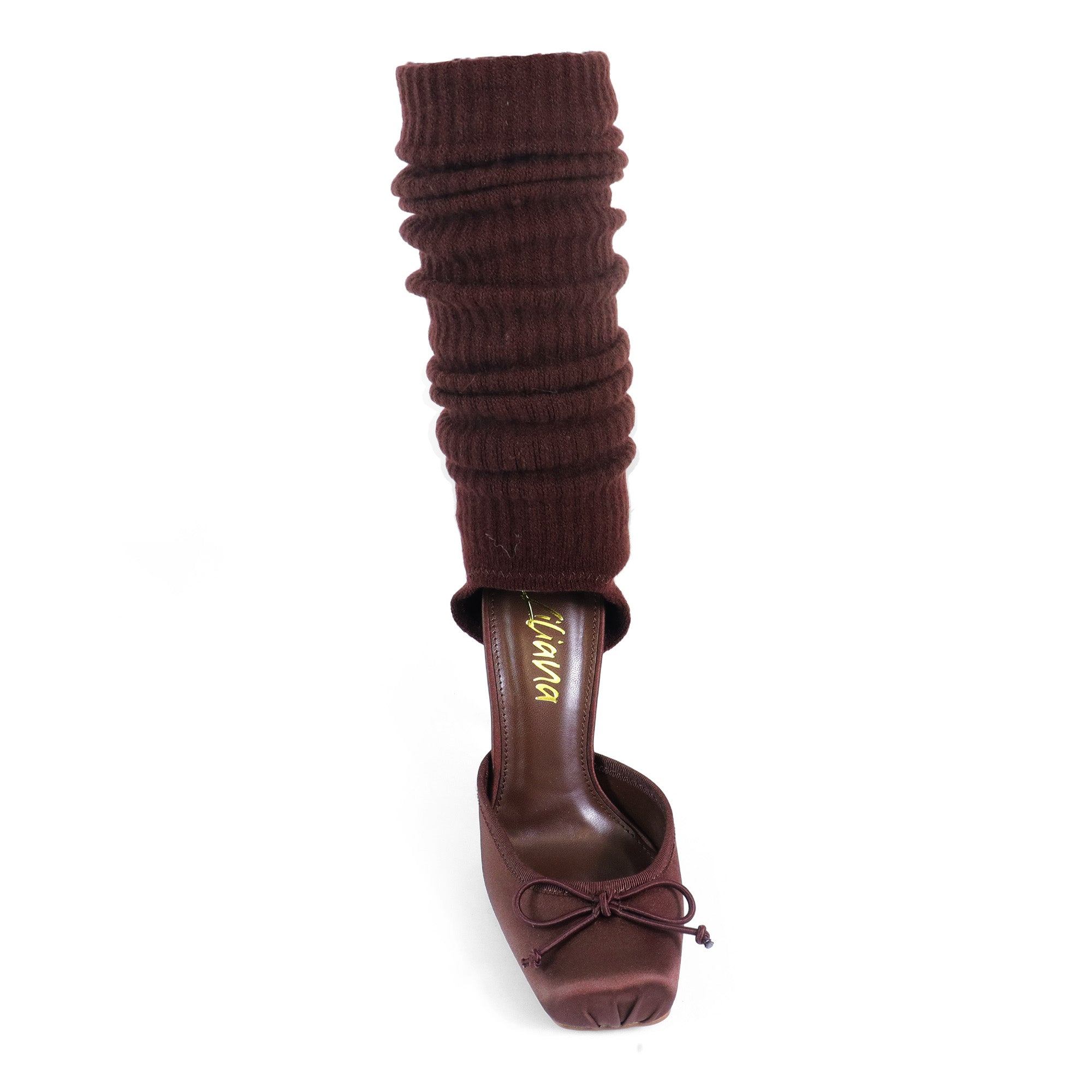 ITZA-2 POINTE TOE KNEE HIGH SOCK PUMP W/ STILETTO HEEL BROWN
