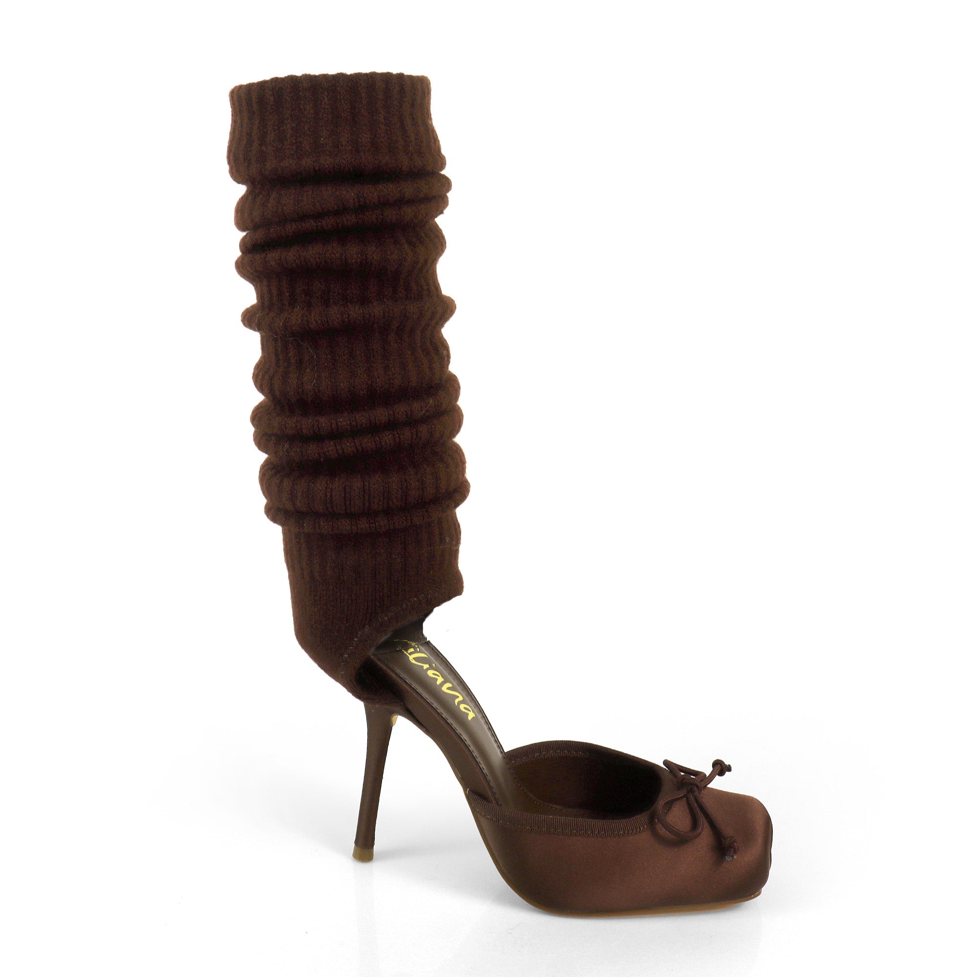 ITZA-2 POINTE TOE KNEE HIGH SOCK PUMP W/ STILETTO HEEL BROWN