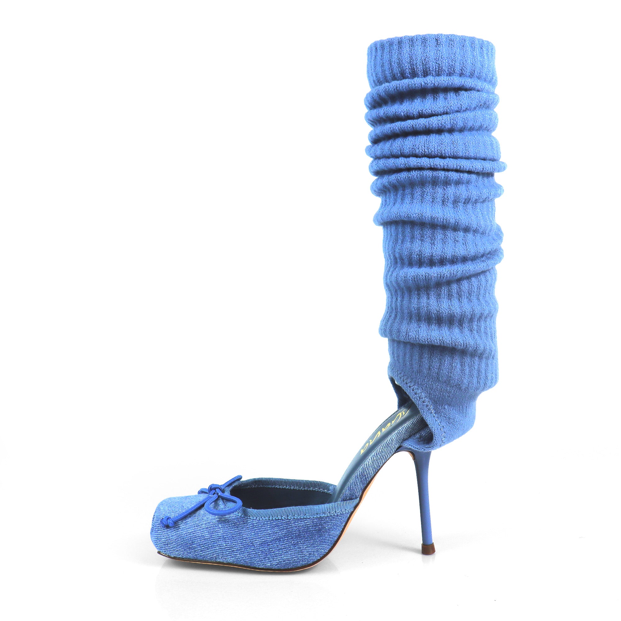 ITZA-2 POINTE TOE KNEE HIGH SOCK PUMP W/ STILETTO HEEL DENIM
