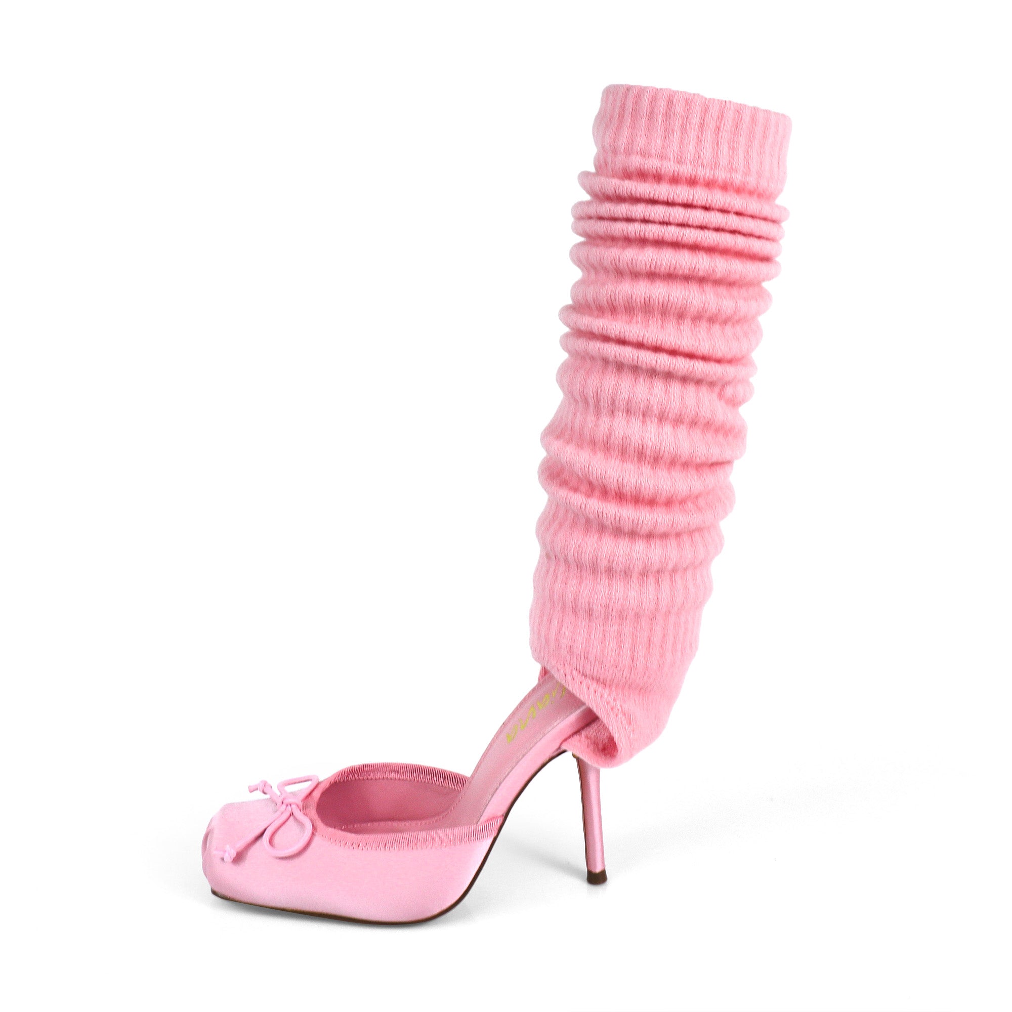 ITZA-2 POINTE TOE KNEE HIGH SOCK PUMP W/ STILETTO HEEL PINK